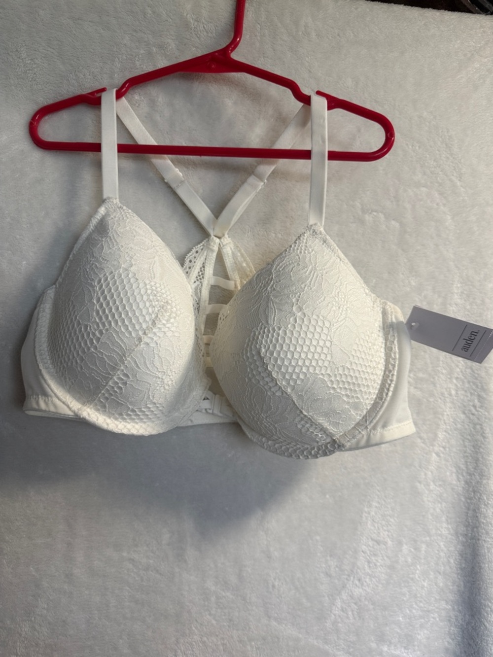 Auden White Lace Push-Up Bra with Strappy Back Detail